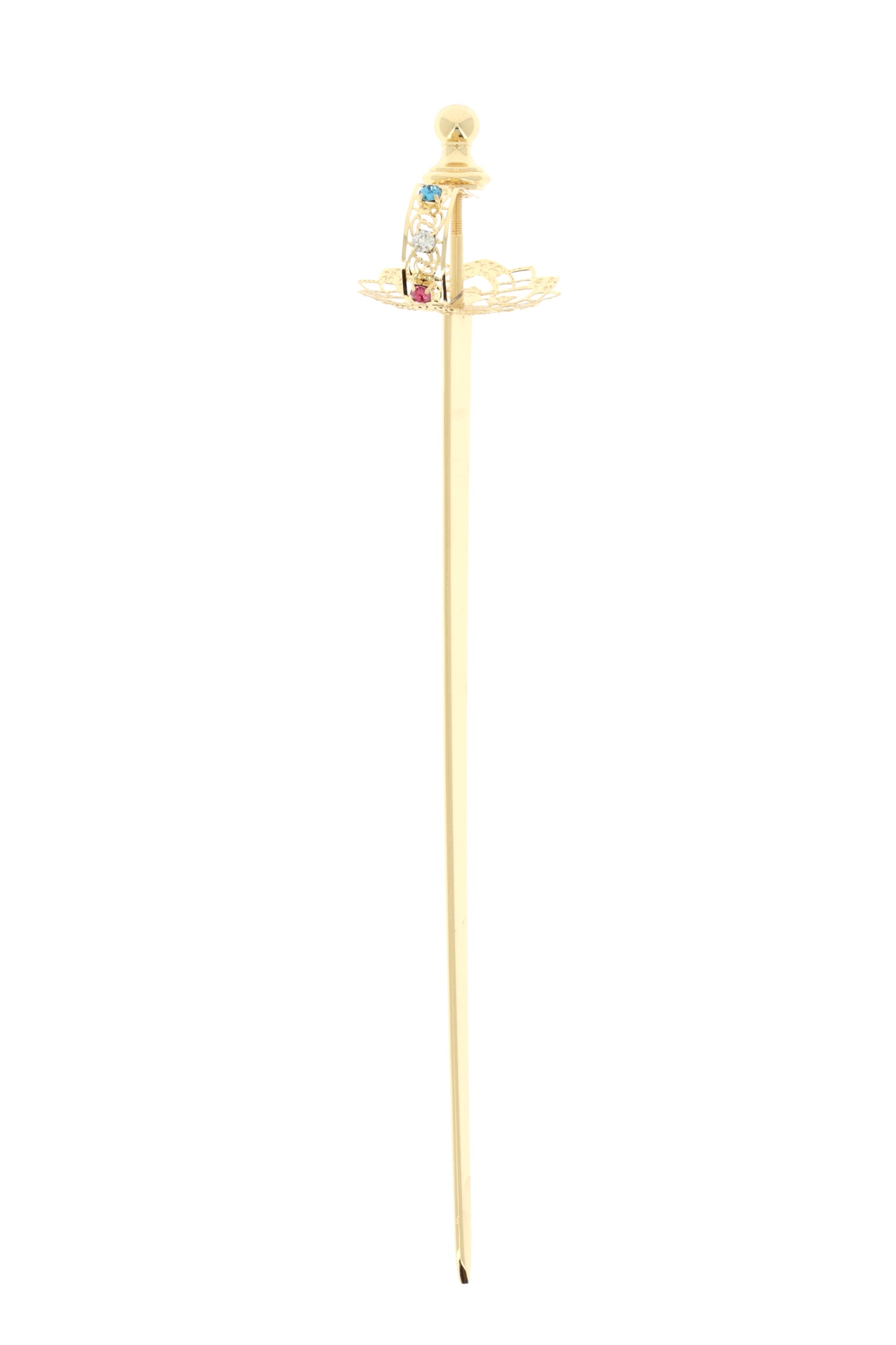 Spada di San Michele in filigrana di ottone oro e strass. Lunghezza 32 cm