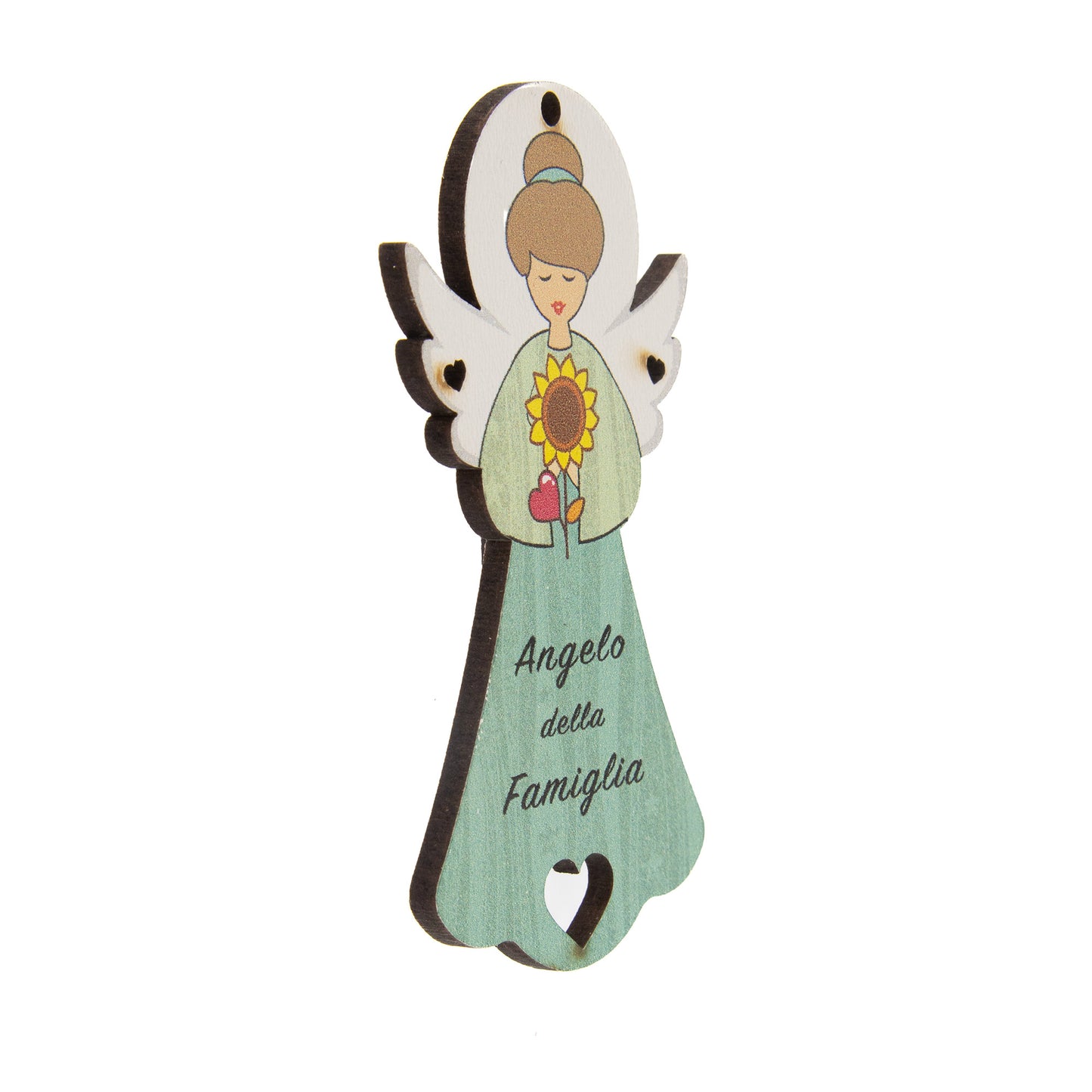 Angelo della Famiglia in legno con magnete e cordoncino  9x5 cm
