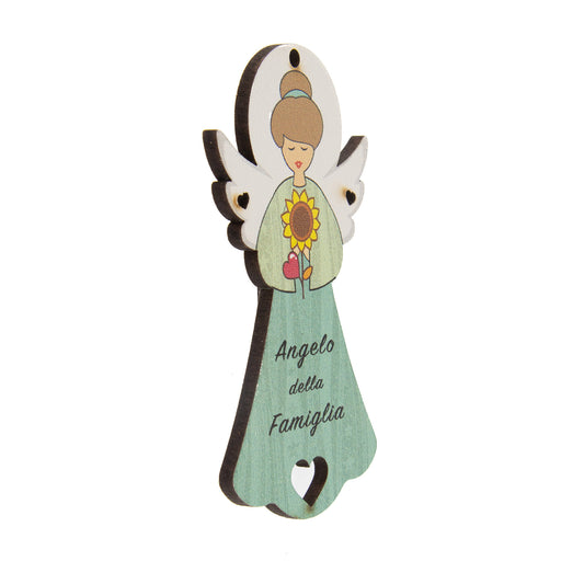 Angelo della Famiglia in legno con magnete e cordoncino  9x5 cm
