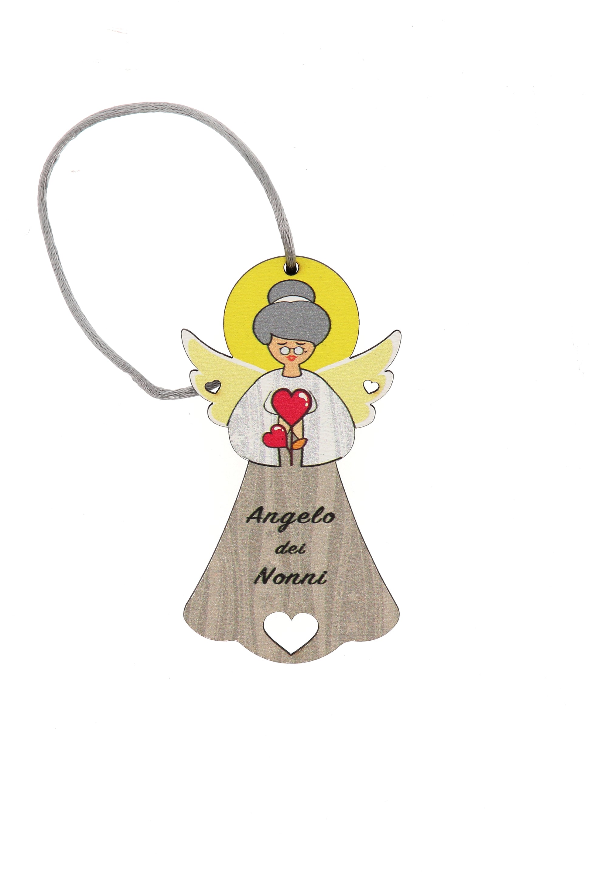 Angelo dei Nonni in legno con magnete e cordoncino  9x5 cm