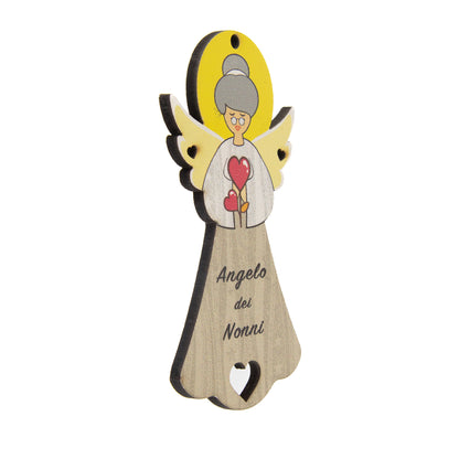 Angelo dei Nonni in legno con magnete e cordoncino  9x5 cm