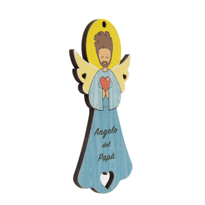 Angelo del Papà in legno con magnete e cordoncino  9x5 cm