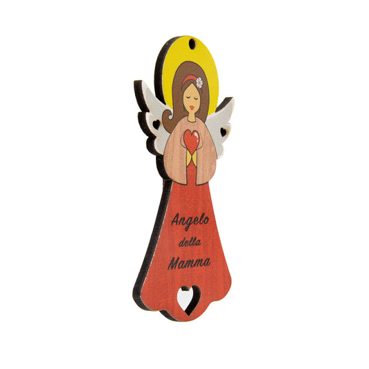Angelo della Mamma in legno con magnete e cordoncino  9x5 cm
