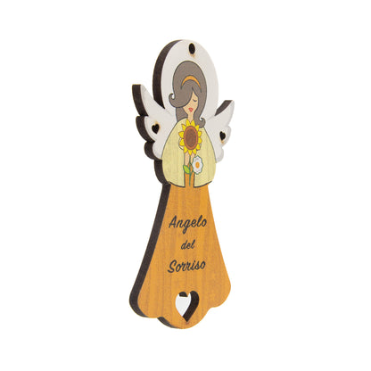 Angelo del Sorriso in legno con magnete e cordoncino  9x5 cm