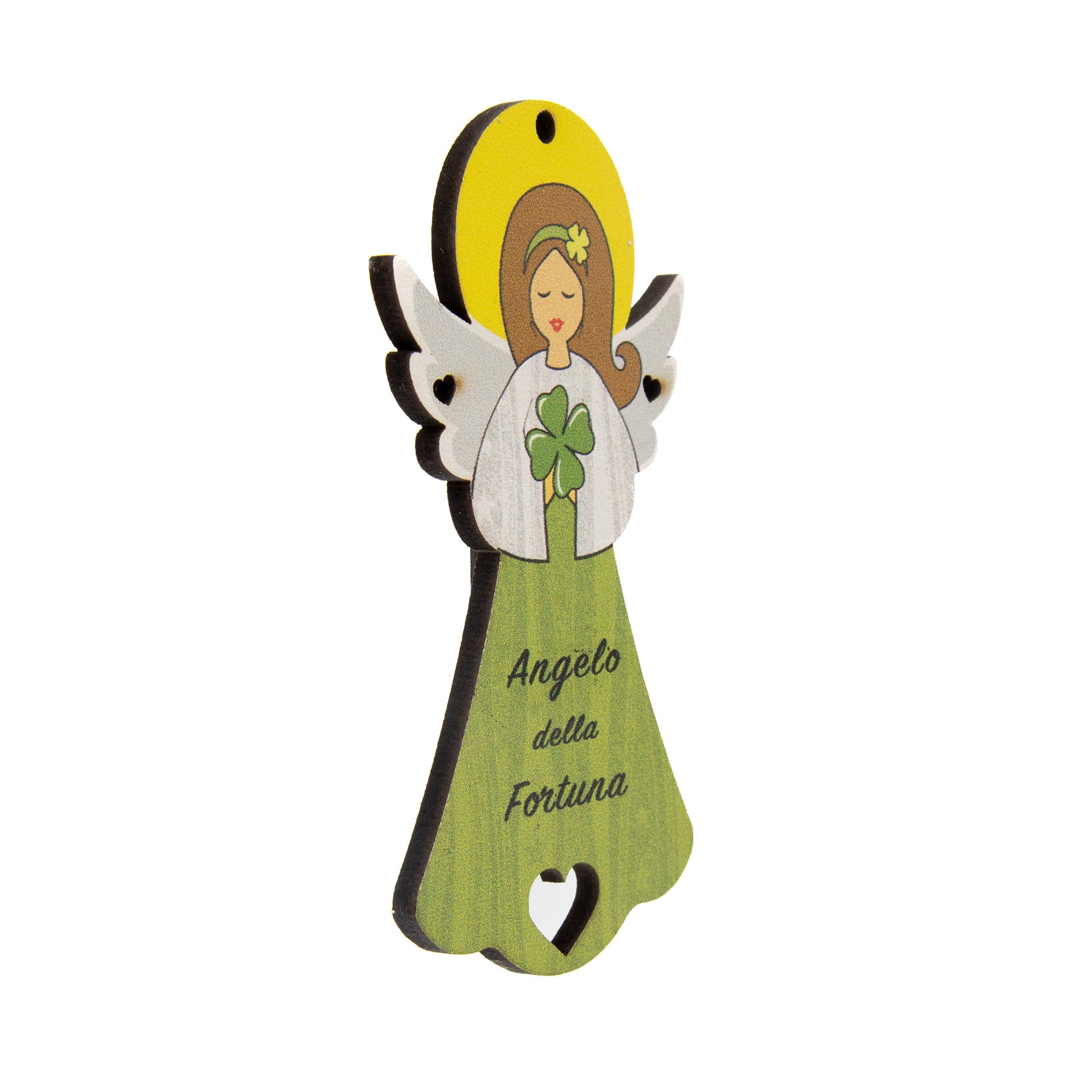 Angelo della Fortuna in legno con magnete e cordoncino  9x5 cm