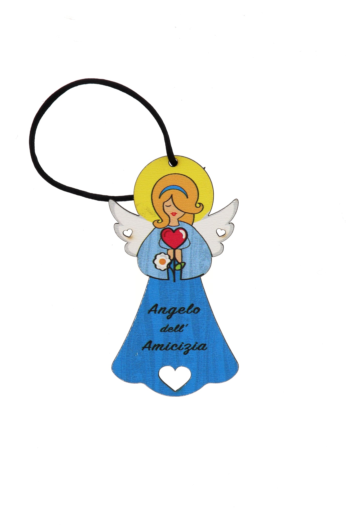 Angelo dell'Amicizia in legno con magnete e cordoncino  9x5 cm