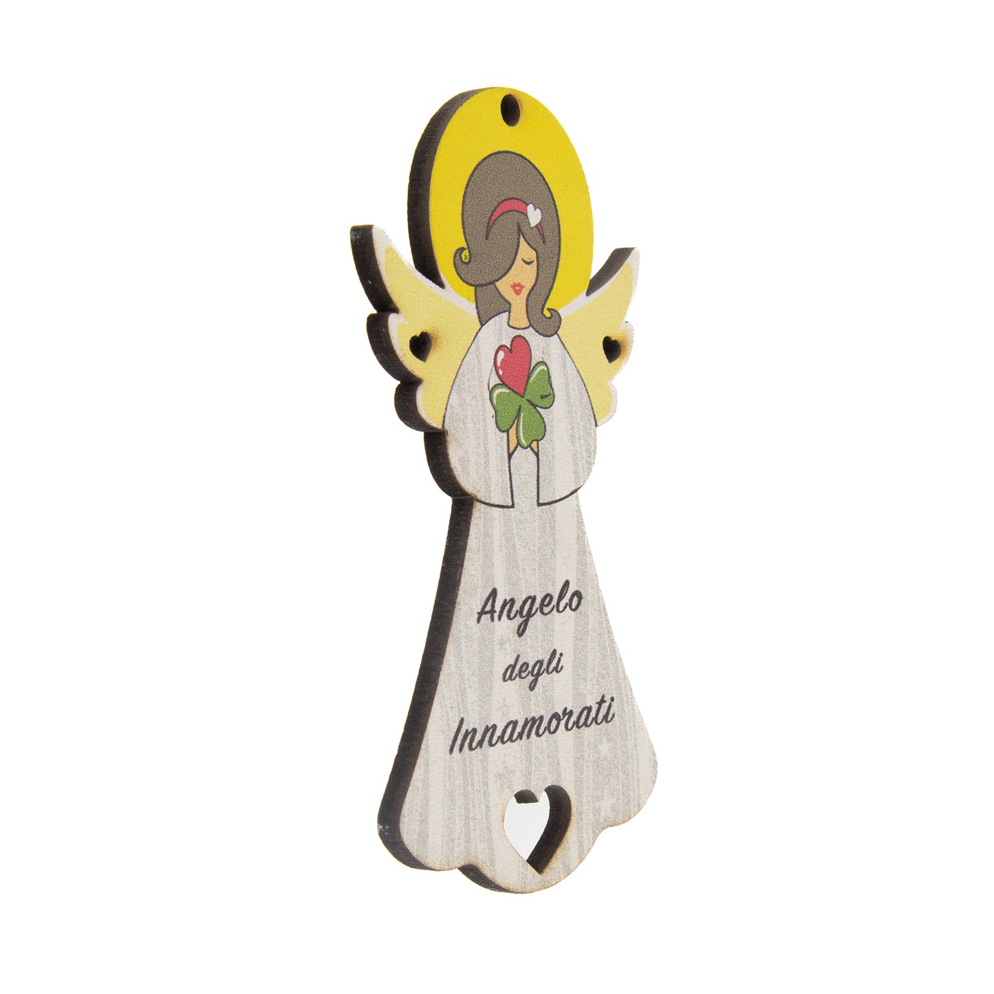 Angelo degli Innamorati in legno con magnete e cordoncino  9x5 cm
