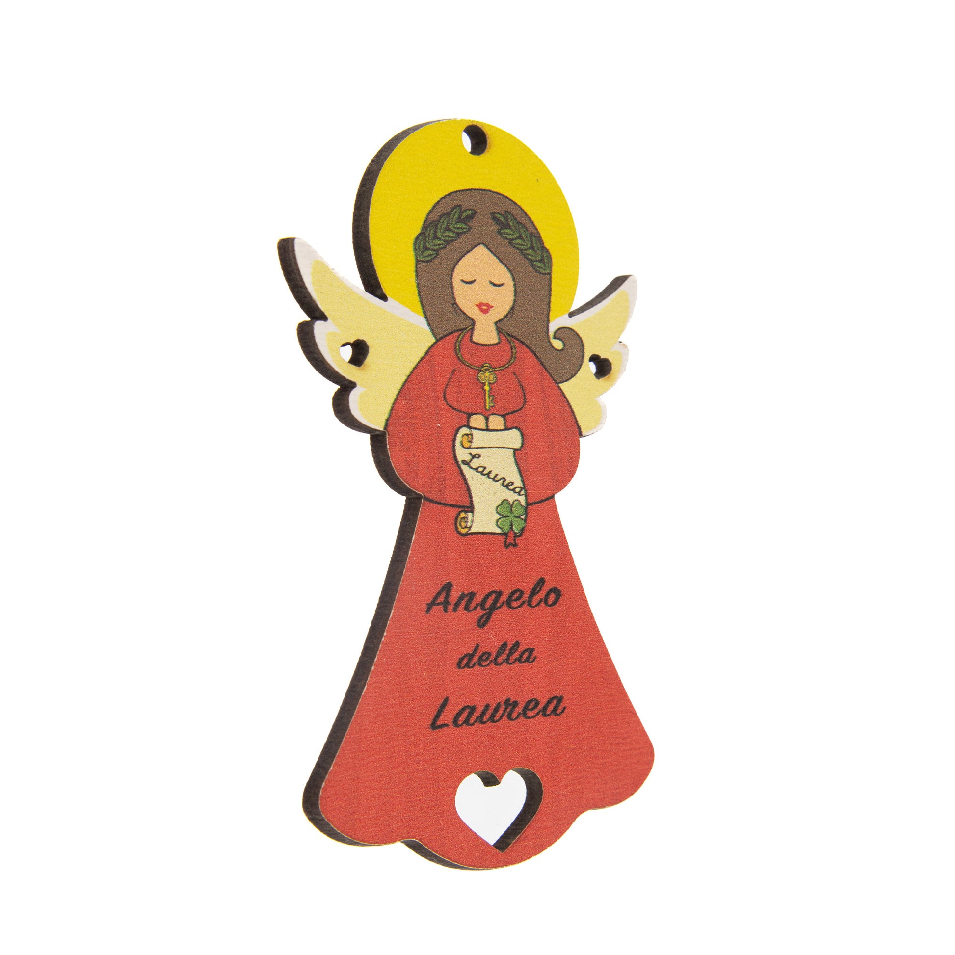 Angelo della Laurea in legno con magnete e cordoncino  9x5 cm