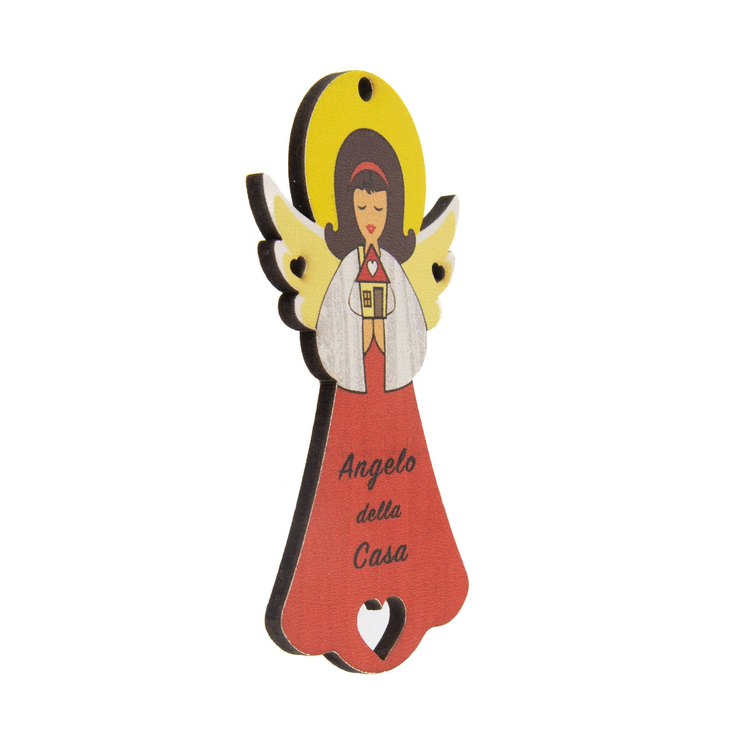 Angelo della Casa in legno con magnete e cordoncino  9x5 cm
