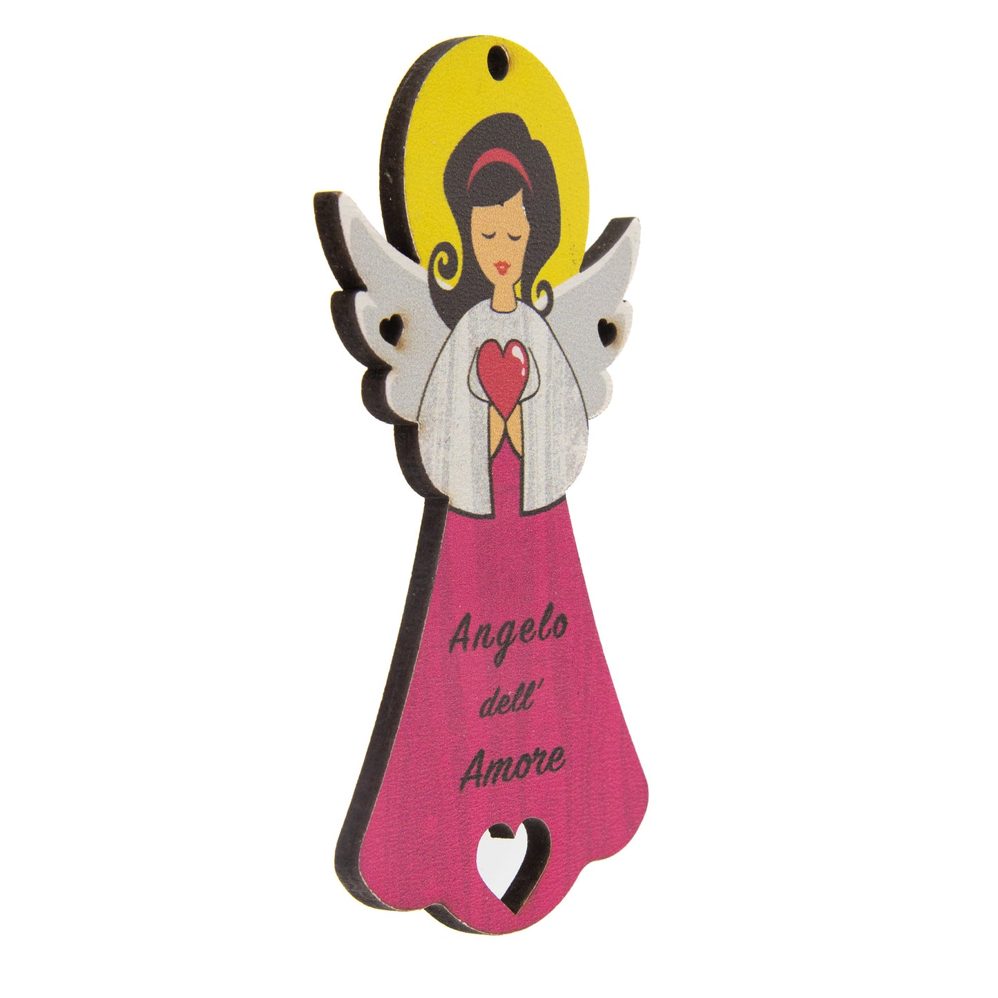 Angelo dell'Amore in legno con magnete e cordoncino  9x5 cm