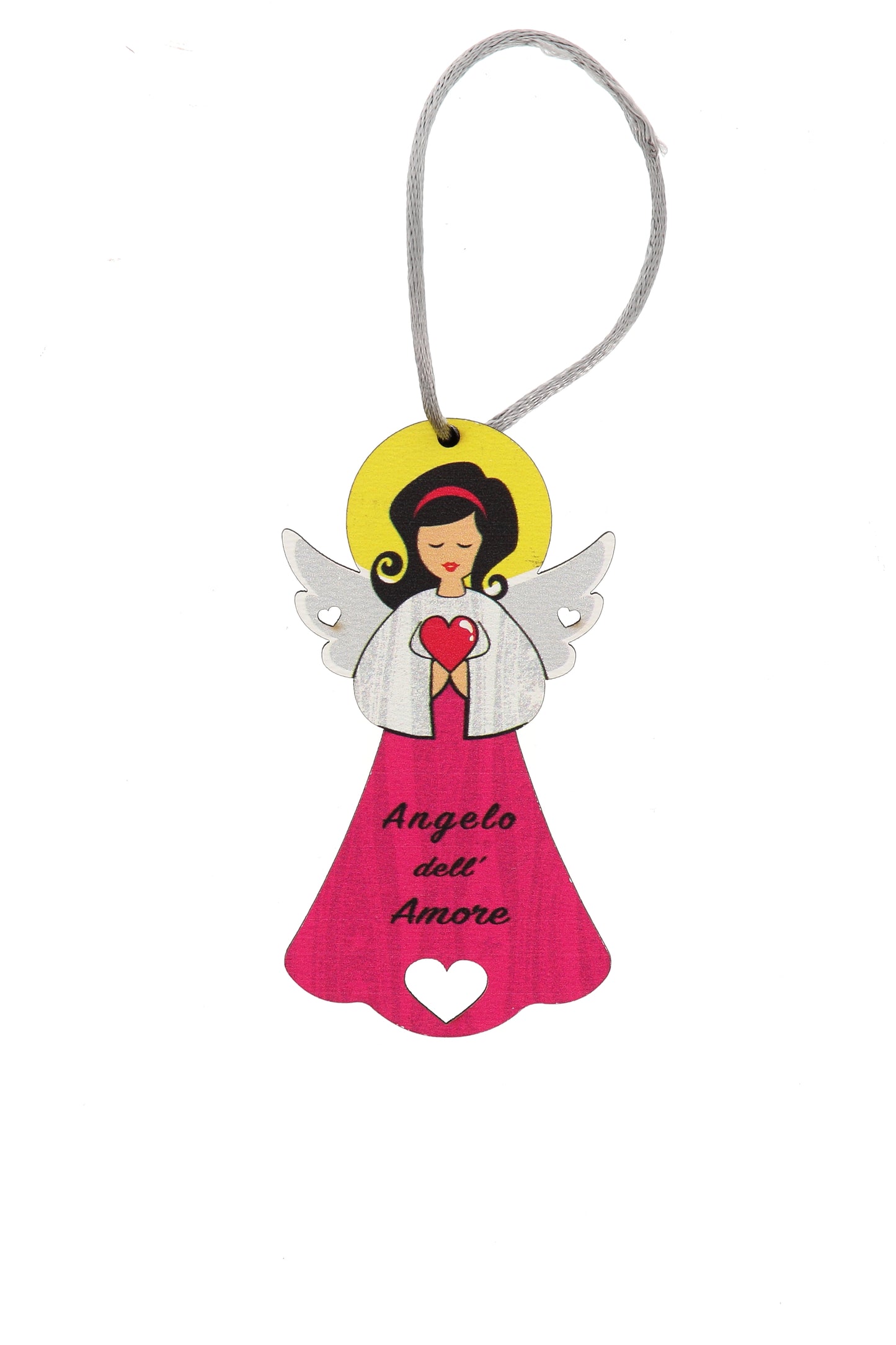 Angelo dell'Amore in legno con magnete e cordoncino  9x5 cm