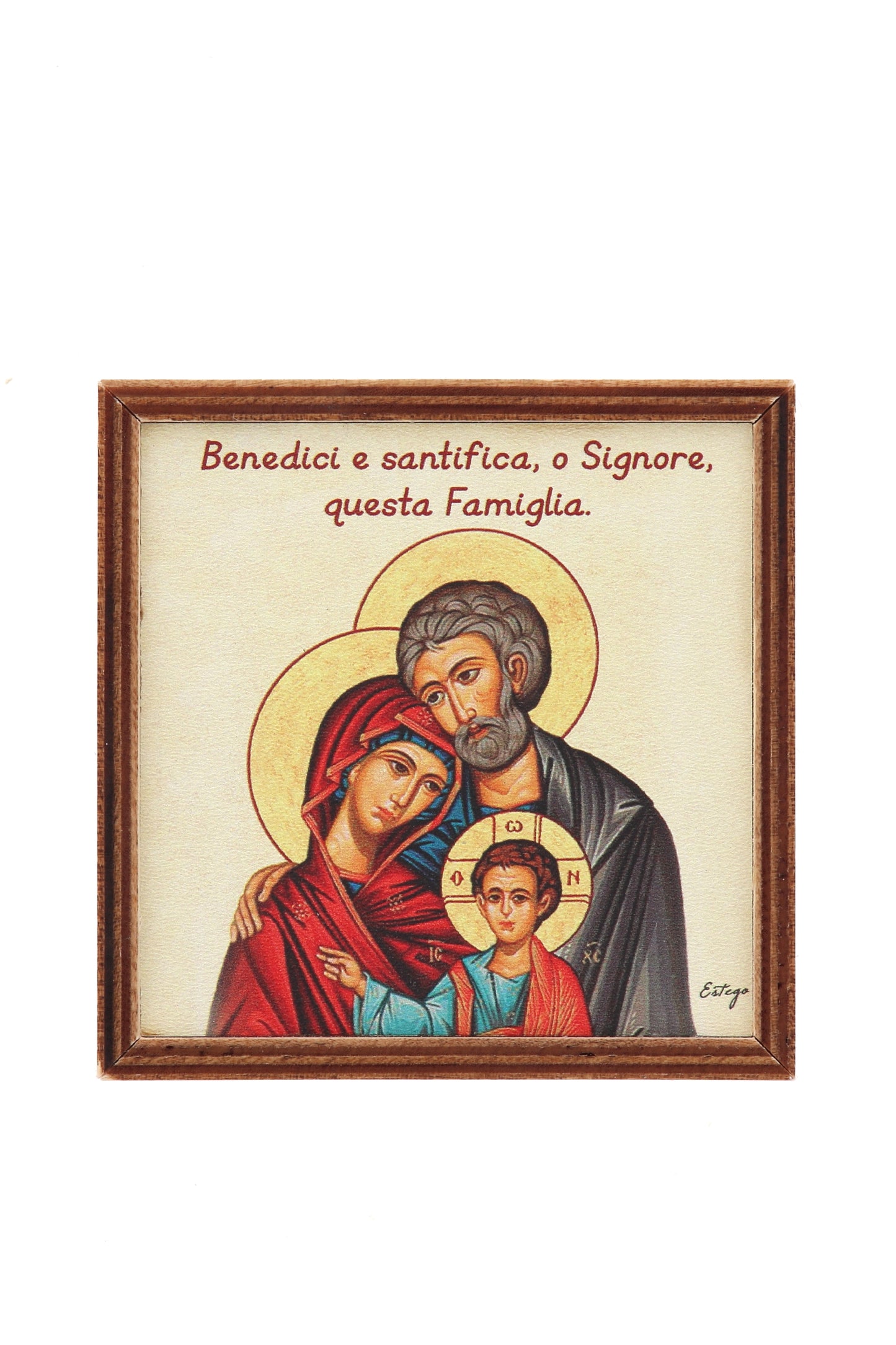 Piantina Kodama in cubo di legno - immagine icona Sacra Famiglia. Dimensioni 10x10 cm