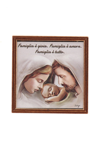 Piantina Kodama in cubo di legno - immagine Sacra Famiglia. Dimensioni 10x10 cm