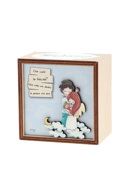 Piantina Kodama in cubo di legno - immagine Cos' è la felicita'? Dimensioni 10x10 cm