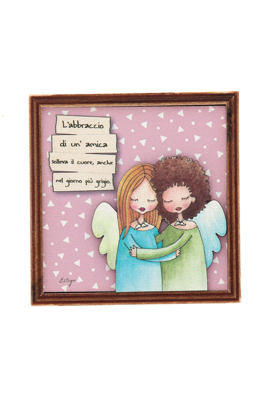 Piantina Kodama in cubo di legno - immagine Amicizia. Dimensioni 10x10 cm