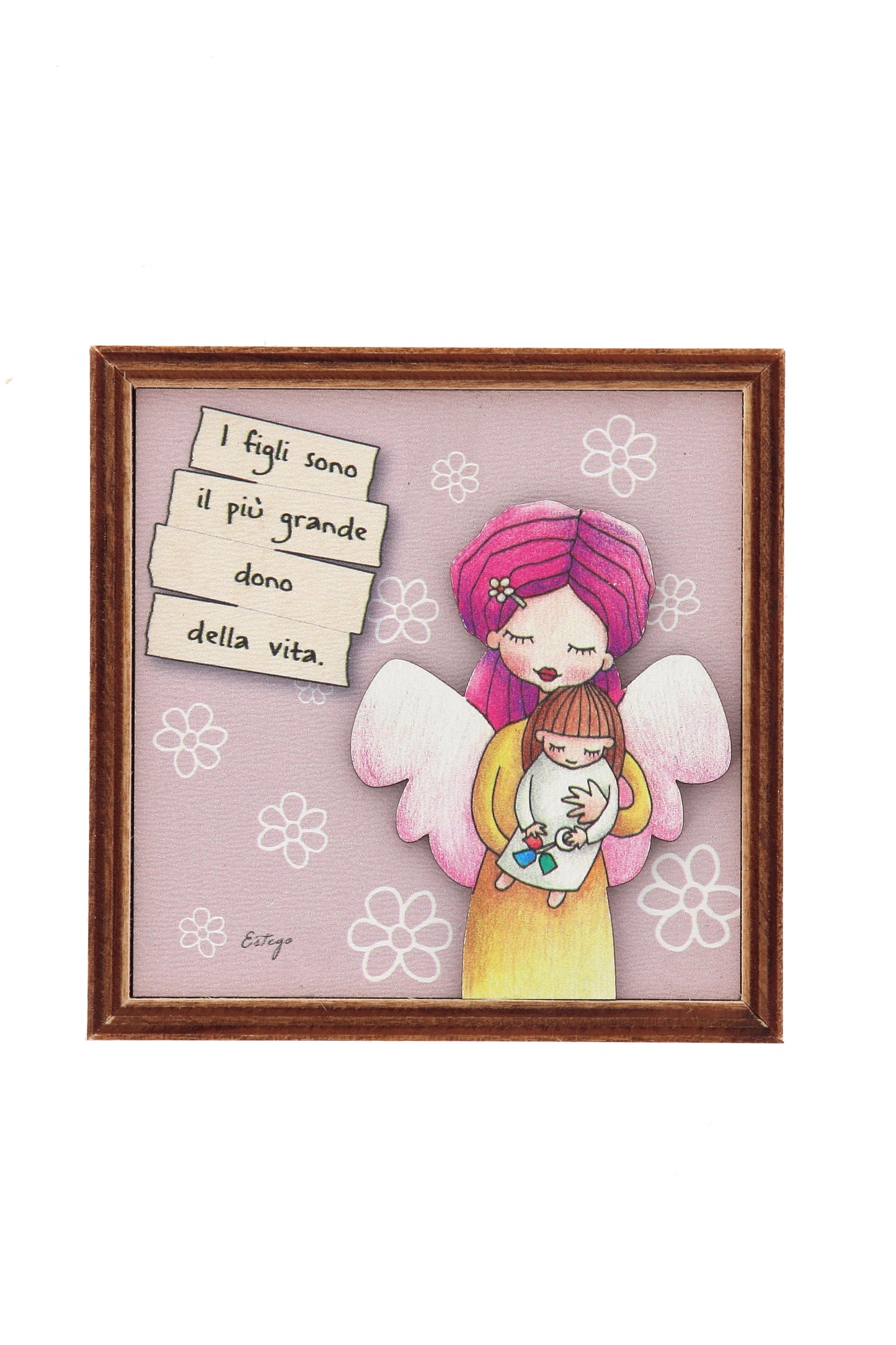 Piantina Kodama in cubo di legno - immagine I figli sono un dono. Dimensioni 10x10 cm