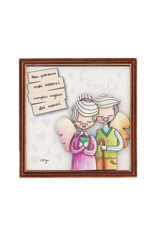 Piantina Kodama in cubo di legno - immagine Nonni. Dimensioni 10x10 cm