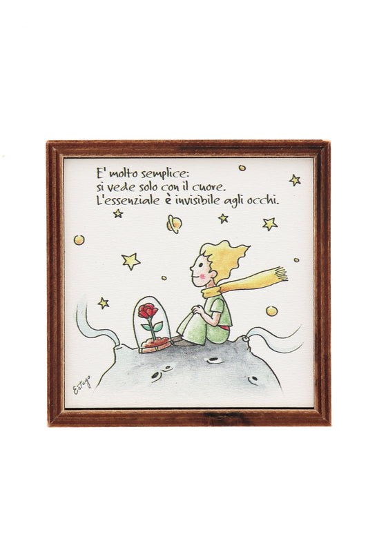 Piantina Kodama in cubo di legno - immagine Piccolo Principe. Dimensioni 10x10 cm