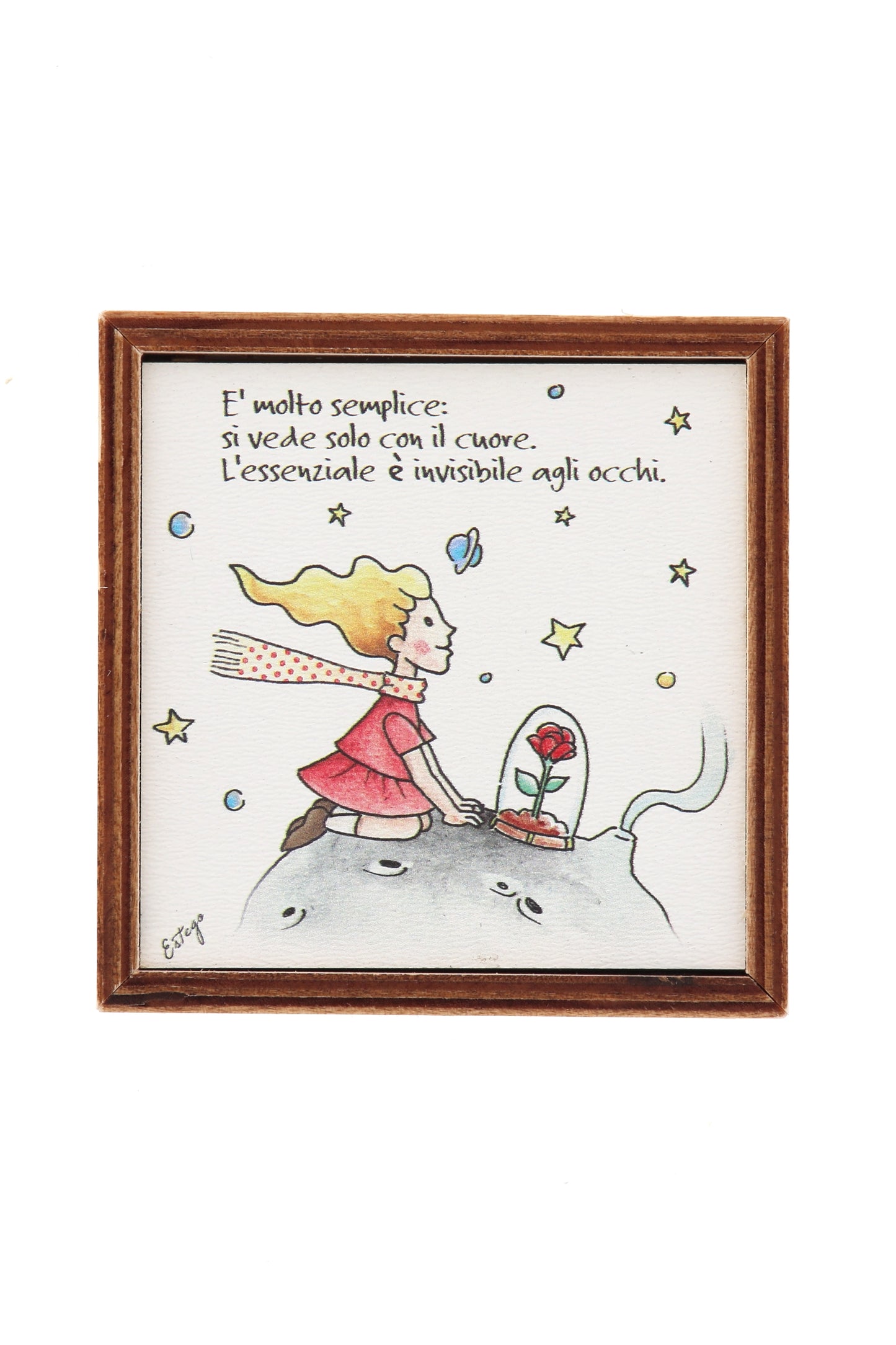 Piantina Kodama in cubo di legno - immagine Piccolo Principessa. Dimensioni 10x10 cm