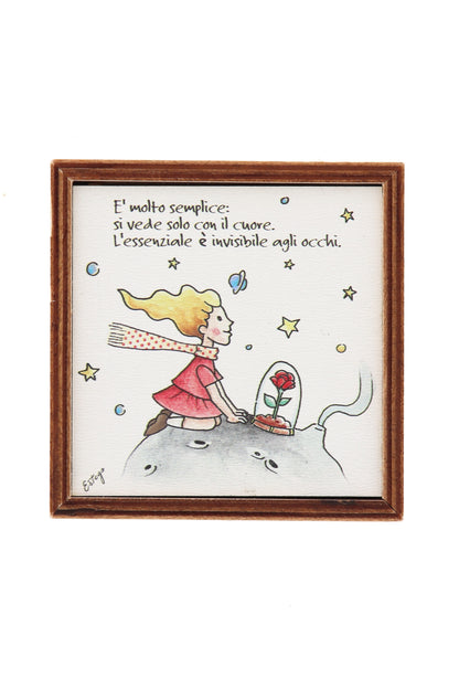 Piantina Kodama in cubo di legno - immagine Piccolo Principessa. Dimensioni 10x10 cm