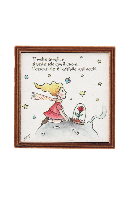 Piantina Kodama in cubo di legno - immagine Piccolo Principessa. Dimensioni 10x10 cm