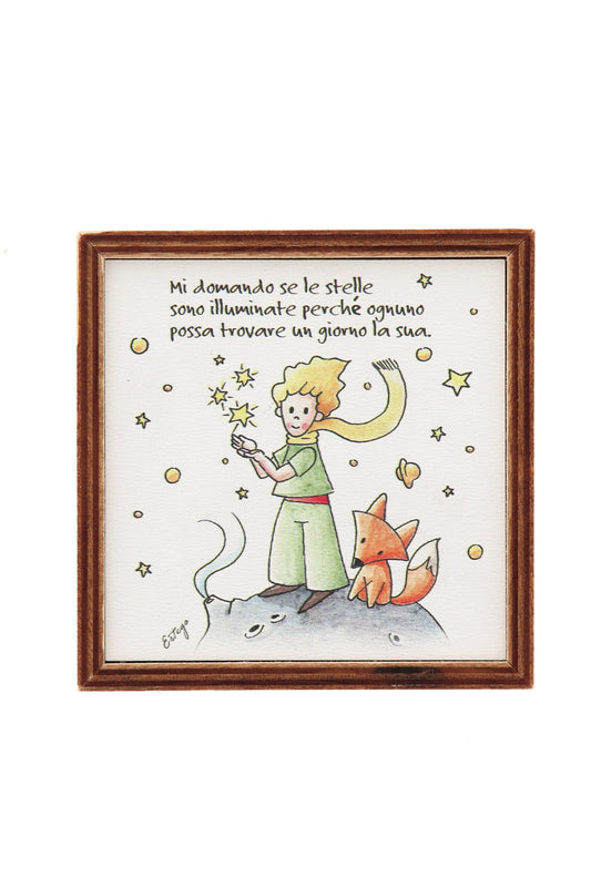 Piantina Kodama in cubo di legno - immagine Piccolo Principe. Dimensioni 10x10 cm