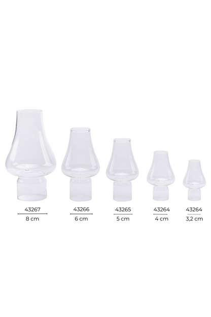 Vetro antivento per candele a cera liquida di diametro 8 cm. Altezza 18,5 cm

