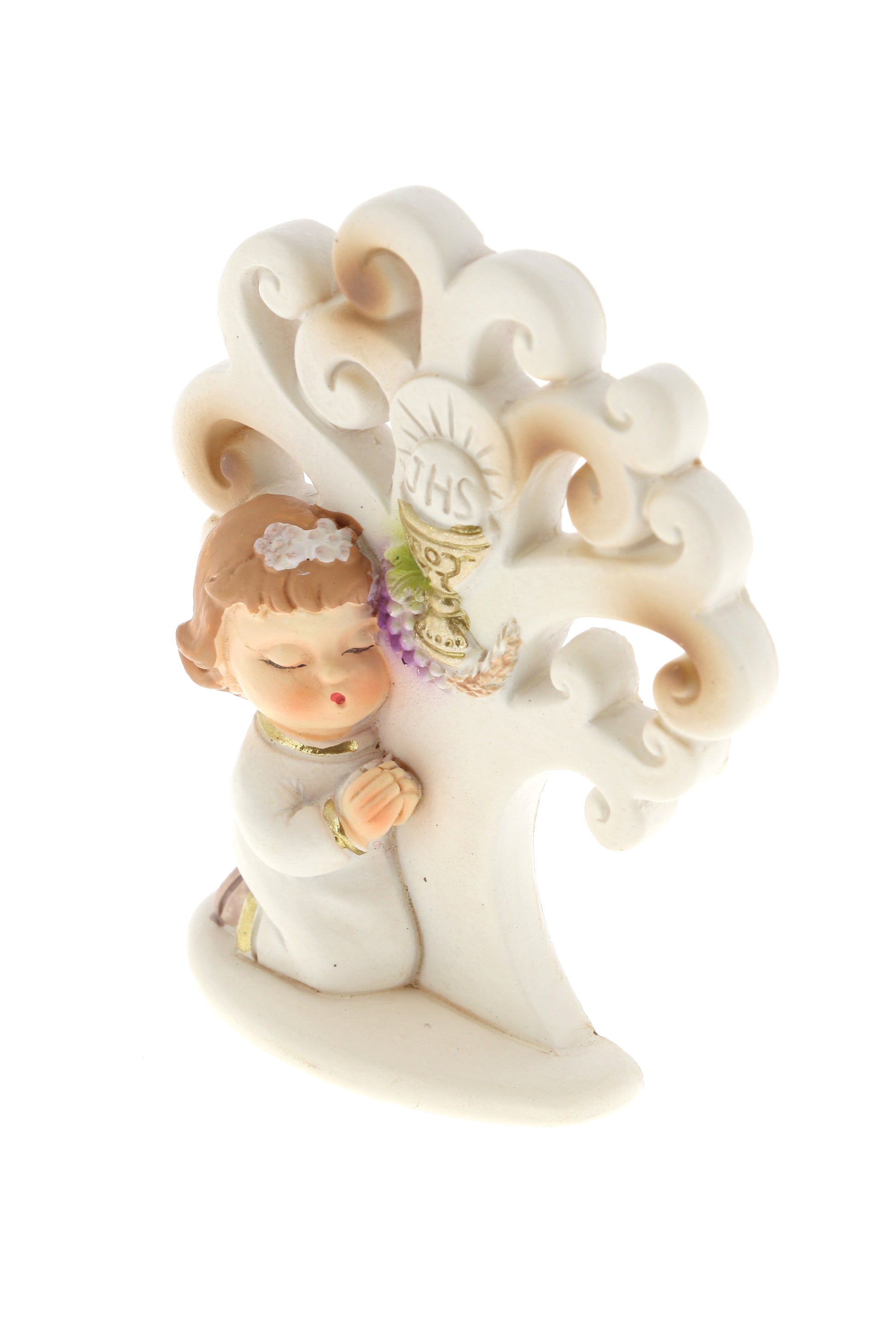 Ricordino Comunione - Albero della vita con bimbo/bimba in preghiera. Altezza 7,2 cm