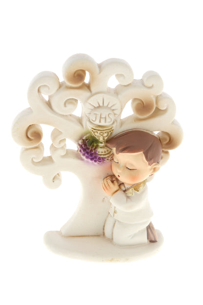 Ricordino Comunione - Albero della vita con bimbo/bimba in preghiera. Altezza 7,2 cm