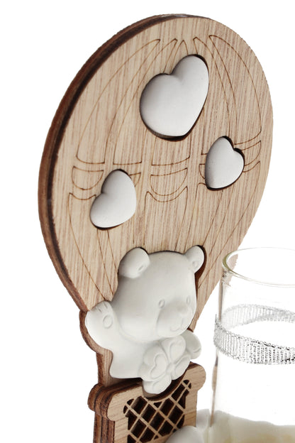 Ricordino Battesimo/Nascita - profumatore mongolfiera in legno. Altezza 13,3 cm