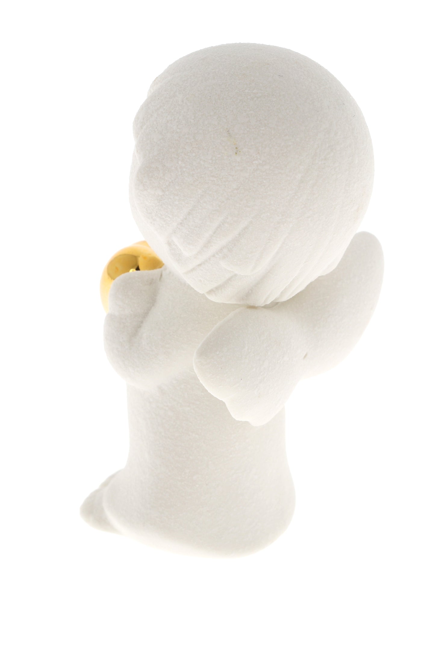 Ricordino Battesimo/Nascita/Evento - Angelo in porcellana bianca con cuore oro. Altezza 8,6 cm