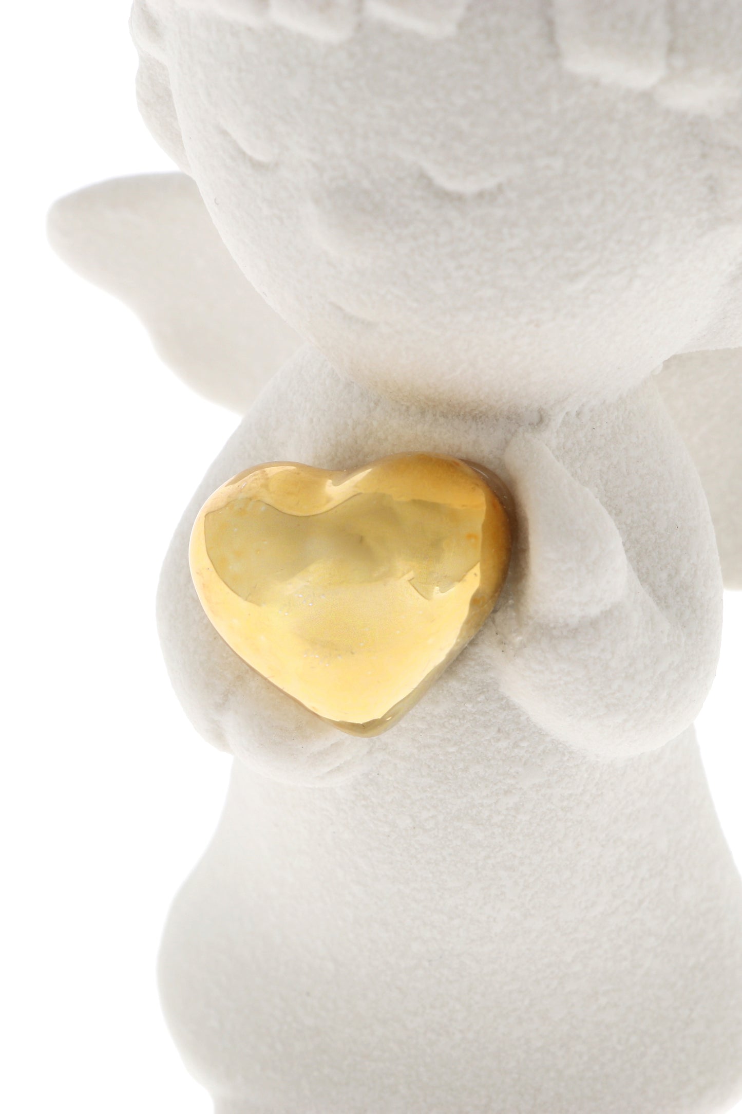 Ricordino Battesimo/Nascita/Evento - Angelo in porcellana bianca con cuore oro. Altezza 8,6 cm