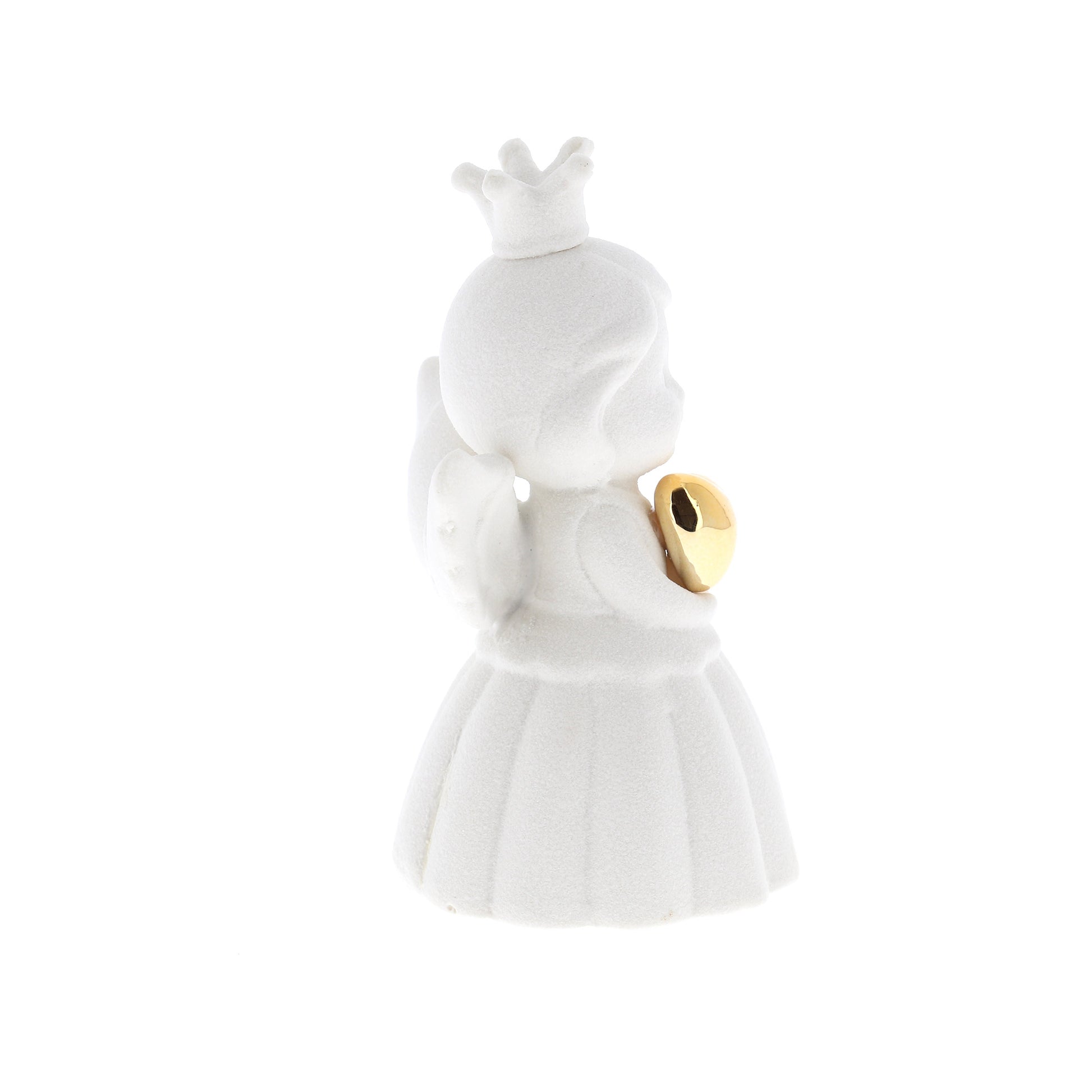 Ricordino Battesimo/Nascita/Evento - angelo in porcellana bianca con cuore oro. Altezza 9,8 cm