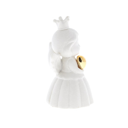 Ricordino Battesimo/Nascita/Evento - angelo in porcellana bianca con cuore oro. Altezza 9,8 cm