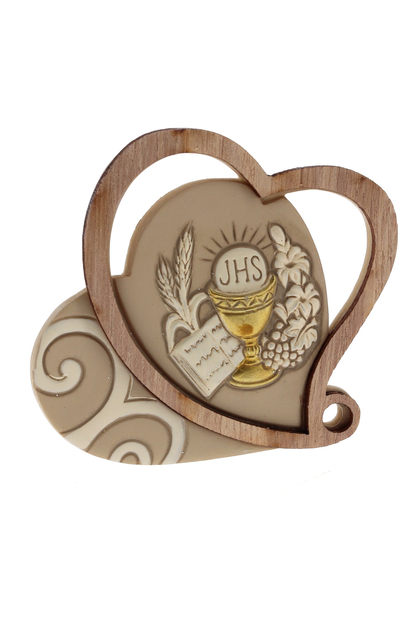 Ricordino Comunione/Cresima/Matrimonio - icona cuore in resina. Altezza 8 cm