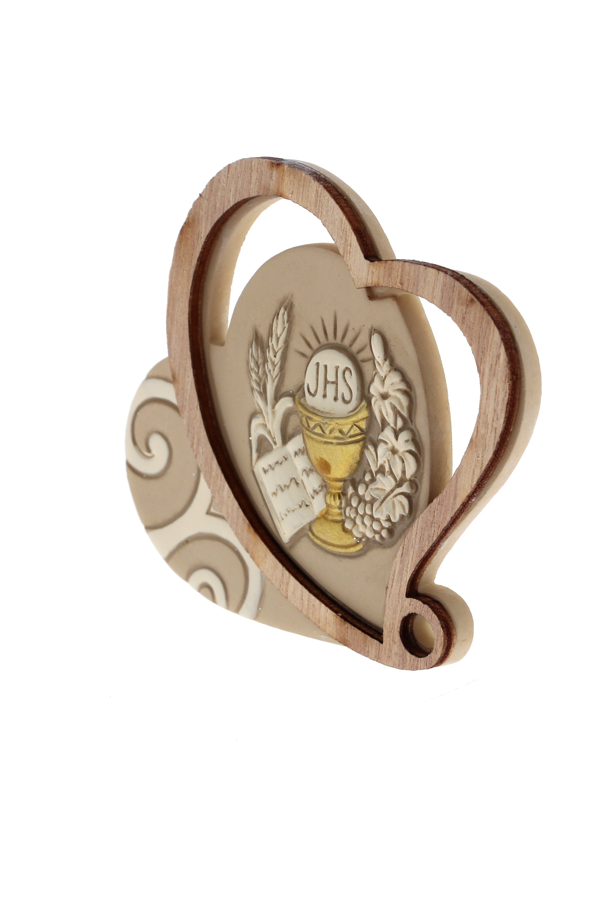 Ricordino Comunione/Cresima/Matrimonio - icona cuore in resina. Altezza 8 cm