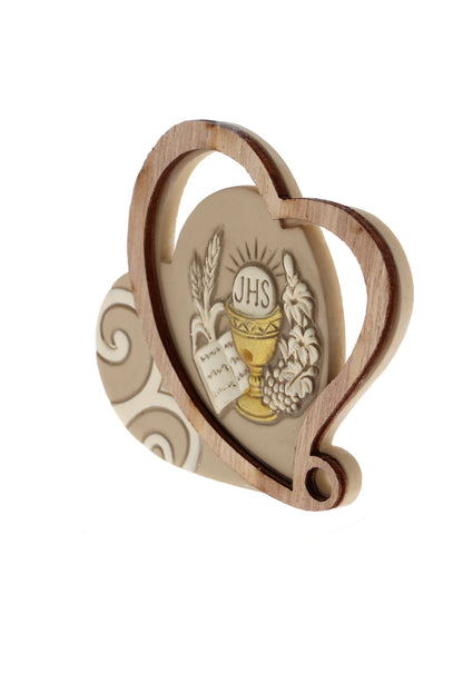 Ricordino Comunione/Cresima/Matrimonio - icona cuore in resina. Altezza 8 cm
