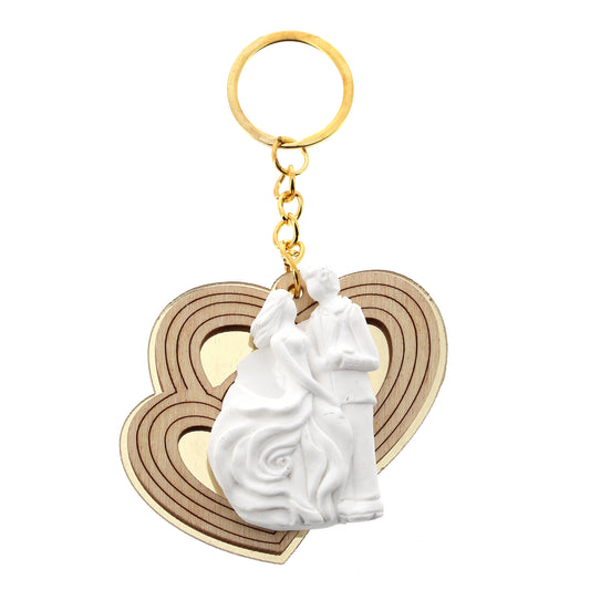 Ricordino Matrimonio - portachiavi cuore in plexiglass oro sposi. Lunghezza 6 cm