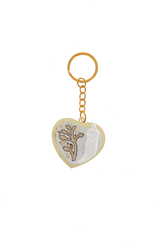 Ricordino Matrimonio - portachiavi cuore in plexiglass color oro sposi. Altezza 4 cm