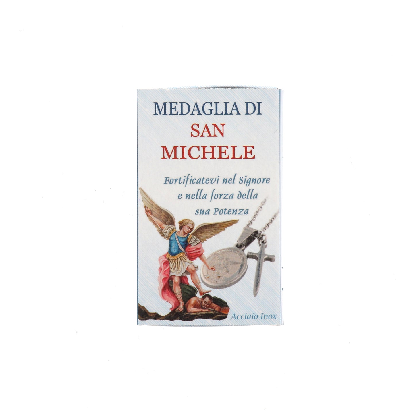 Catenina con ciondolo medaglia San Michele e spada in acciaio