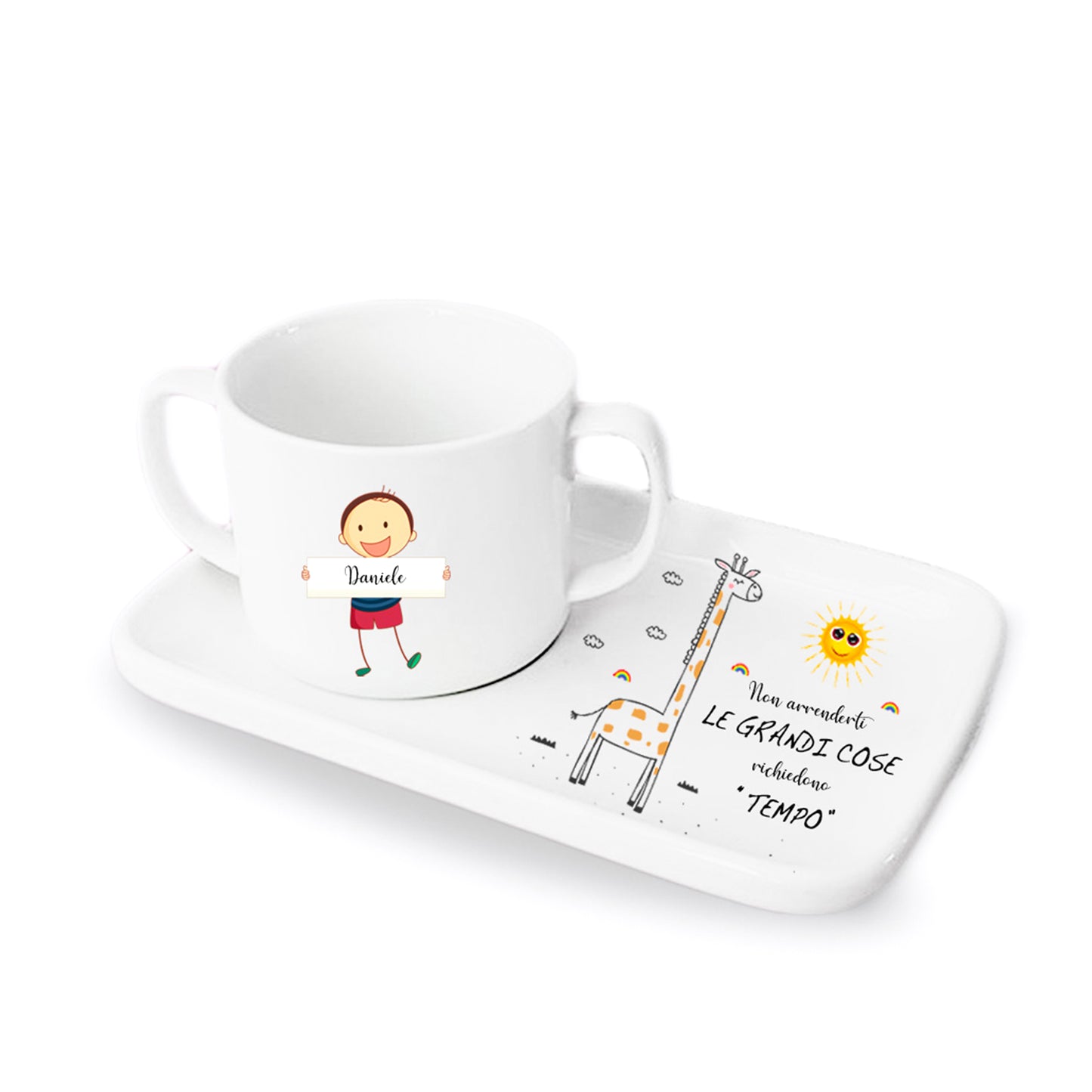 Set colazione da personalizzare con tazza e vassoio in porcellana
