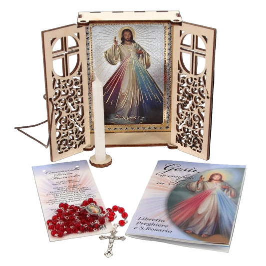 Altarino devozionale comprensivo di candela, corona e libretto - Gesù Confido in Te 11x15x4 cm