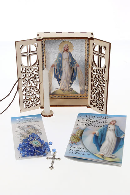 Altarino devozionale comprensivo di candela, corona e libretto - Madonna Immacolata 11x15x4 cm