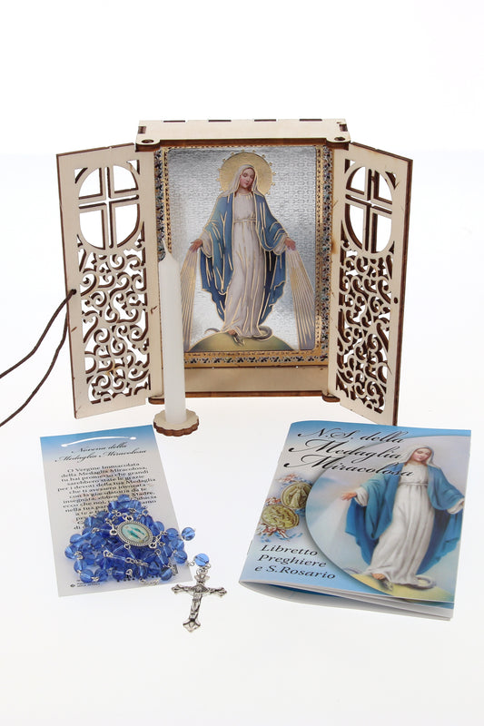 Altarino devozionale comprensivo di candela, corona e libretto - Madonna Immacolata 11x15x4 cm