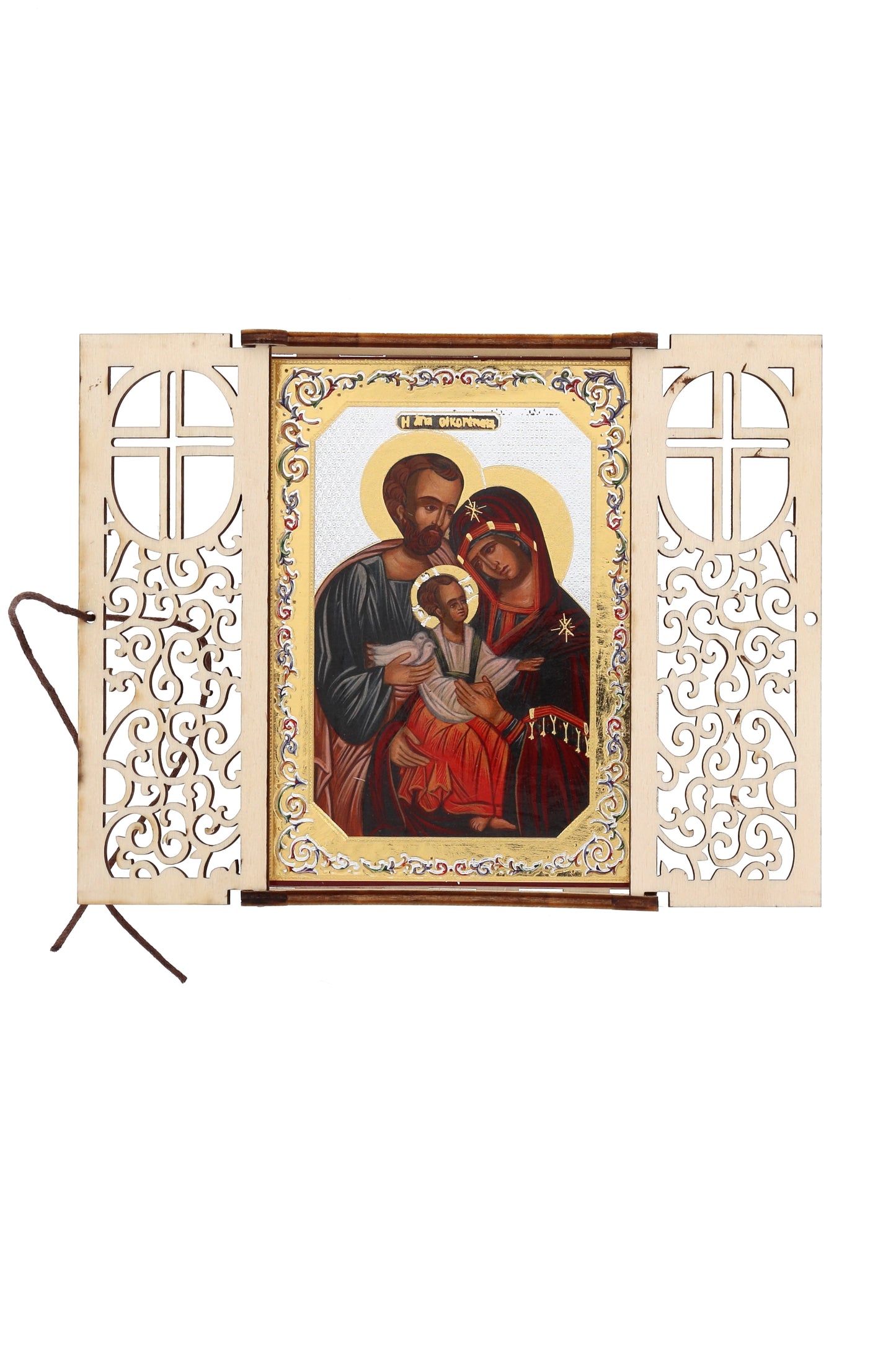 Altarino devozionale comprensivo di candela, corona e libretto abbinato Sacra Famiglia 11x15x4 cm
