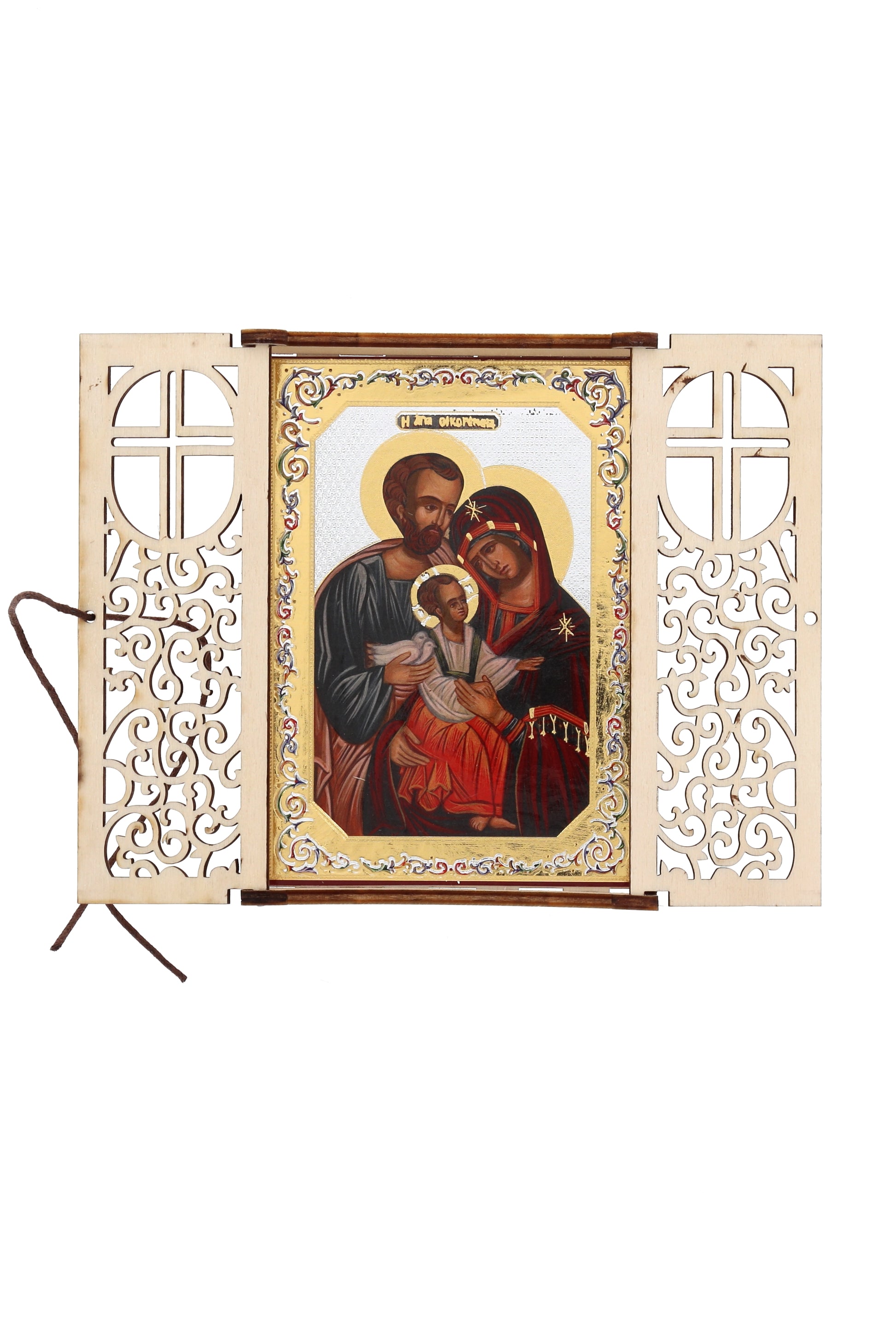 Altarino devozionale comprensivo di candela, corona e libretto abbinato Sacra Famiglia 11x15x4 cm
