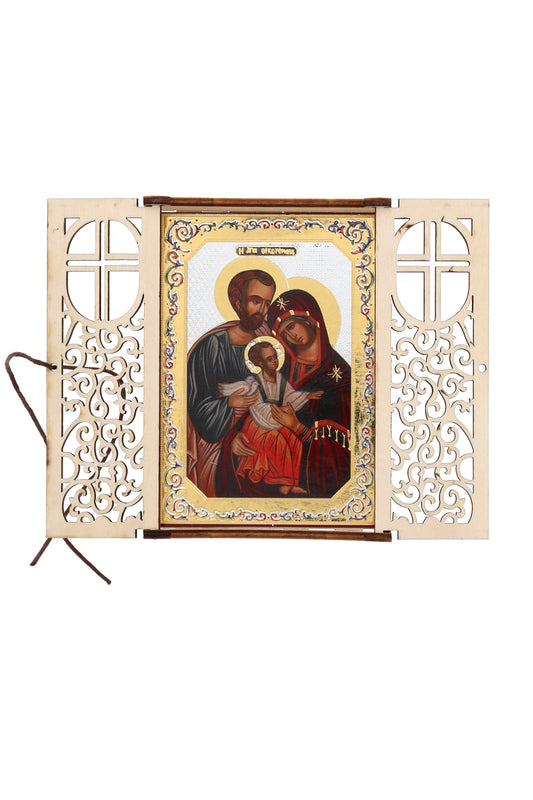 Altarino devozionale comprensivo di candela, corona e libretto abbinato Sacra Famiglia 11x15x4 cm
