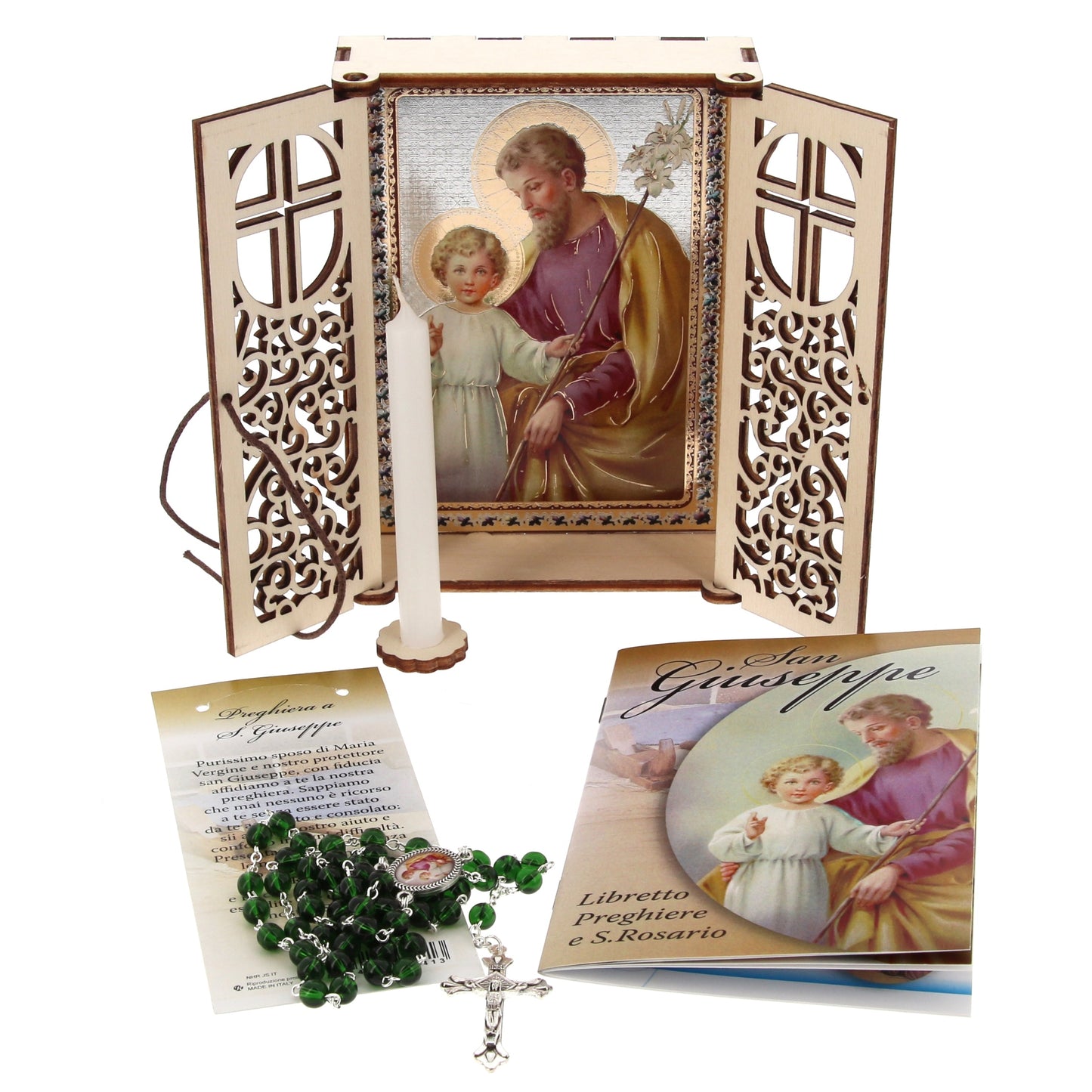 Altarino devozionale comprensivo di candela, corona e libretto - San Giuseppe 11x15x4 cm