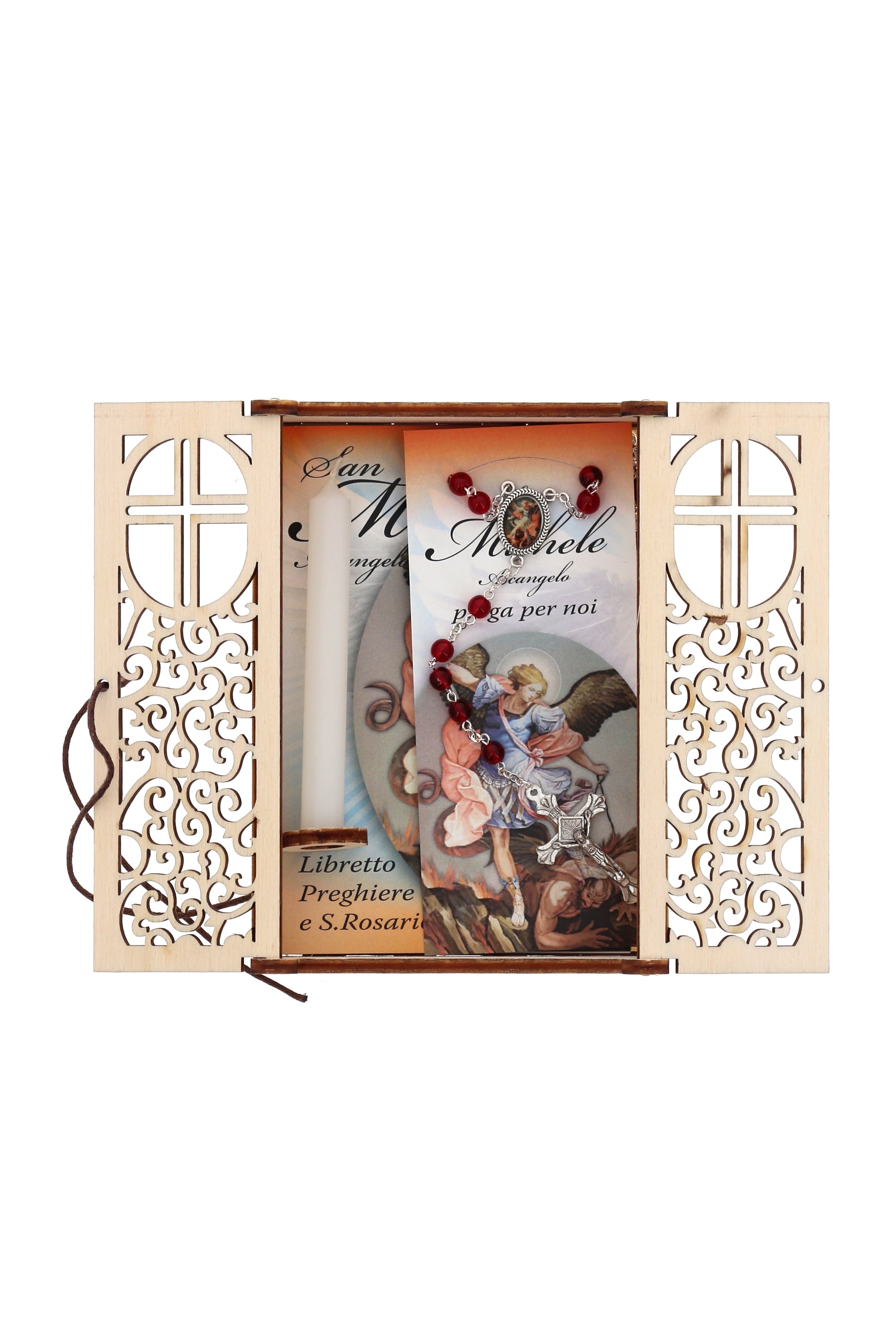 Altarino devozionale comprensivo di candela, corona e libretto - San Michele 11x15x4 cm