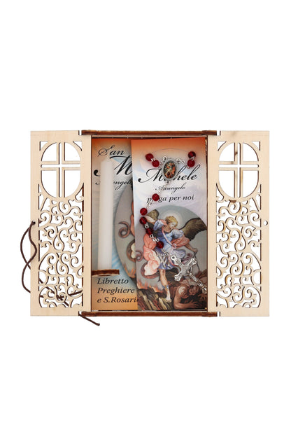 Altarino devozionale comprensivo di candela, corona e libretto - San Michele 11x15x4 cm